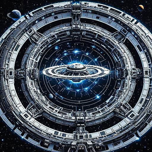 Futuristic Circular Space Station in Cosmic Space