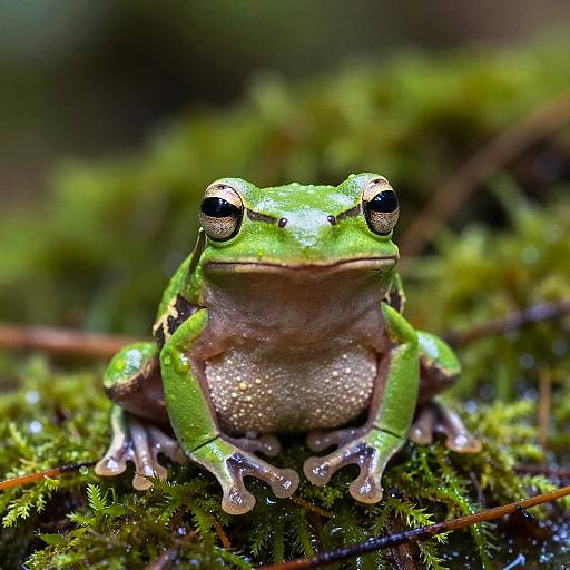 Solo Tiny Green Tree Frog in Rainforest