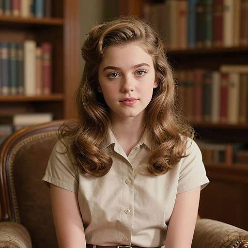 Kiernan Shipka in Retro Library Portrait