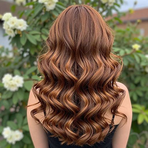 Voluminous Chestnut Curls in Garden