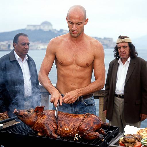 Wood Carving of Fabio Cooking BBQ