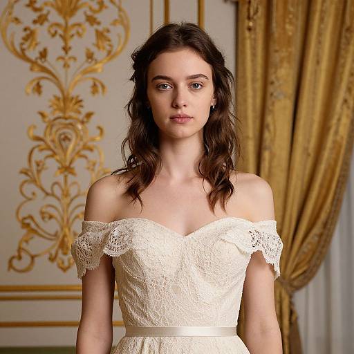 Elegant Young Woman in Lace Dress