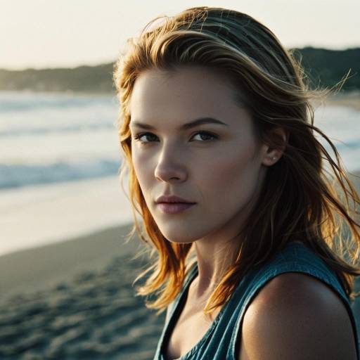Young Woman at Beach in Dramatic Light