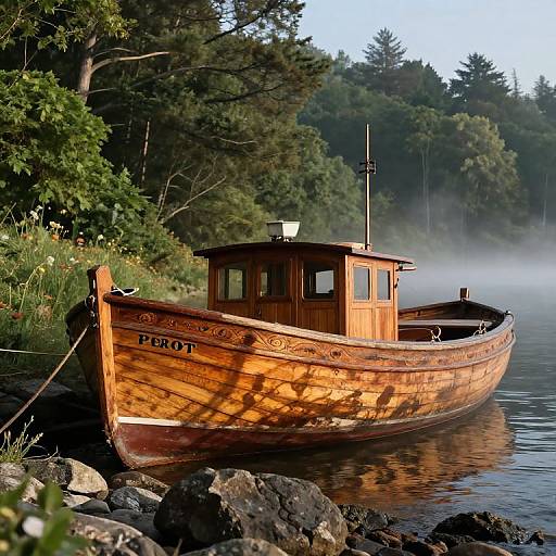 Vintage Perot Boat by Rocky Coast