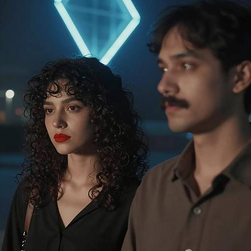 Two People at Night with Neon Light