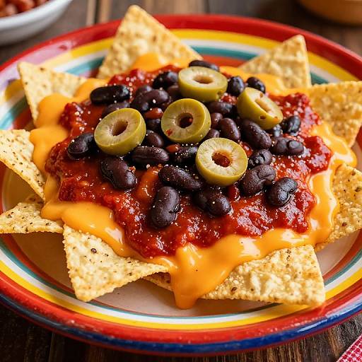 Cheesy Nachos on Festive Mexican Plate