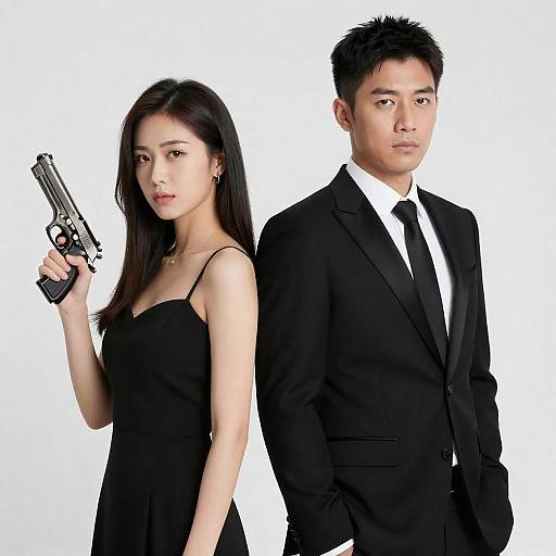 Elegant Couple with a Silver Gun