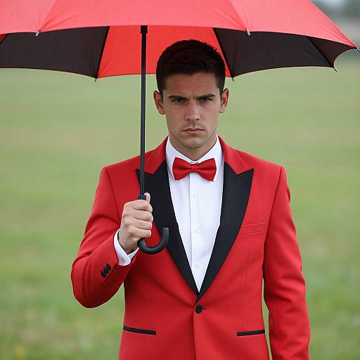 Dramatic Young Man in Red Tuxedo