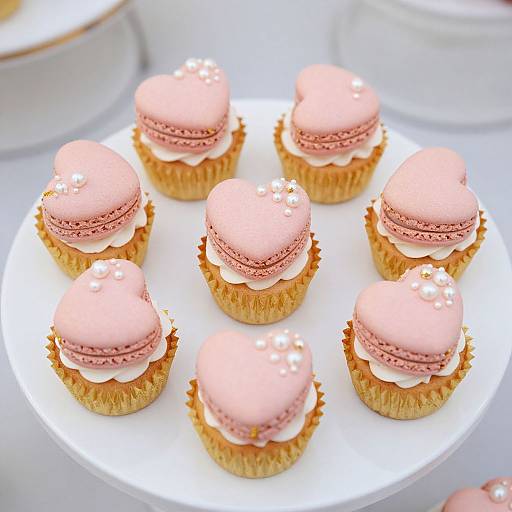 Elegant Pink Cupcakes with Heart Macarons