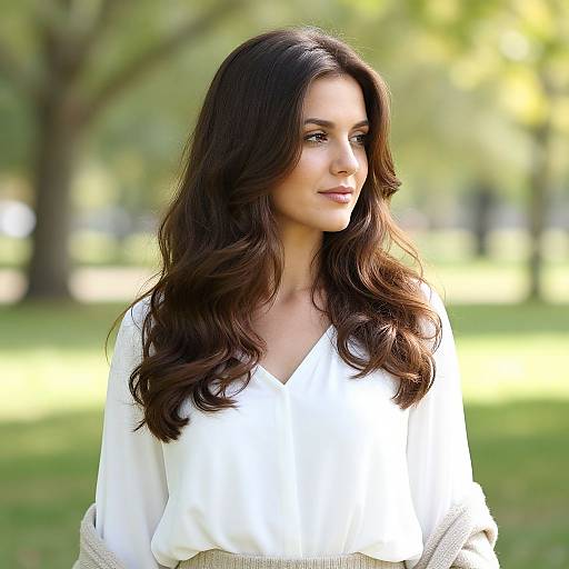 Woman with Wavy Tapered Hairstyle in Sunlit Park