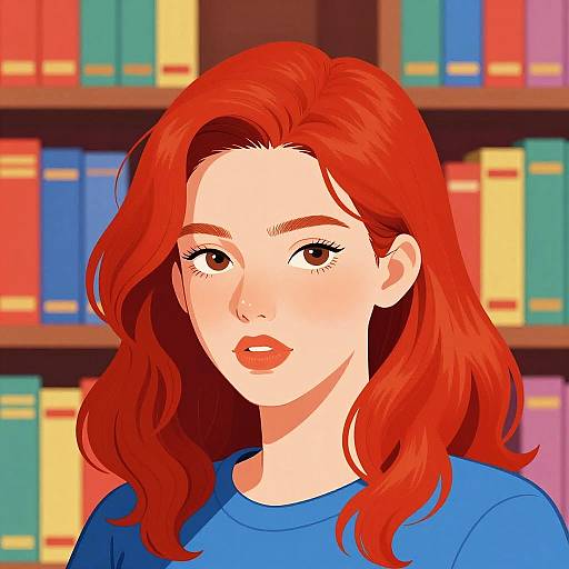 Red-Haired Reader in Pop Art Library