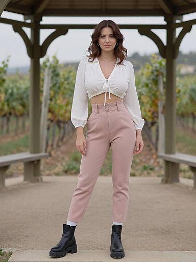 Woman in Vineyard with Chic Outfit