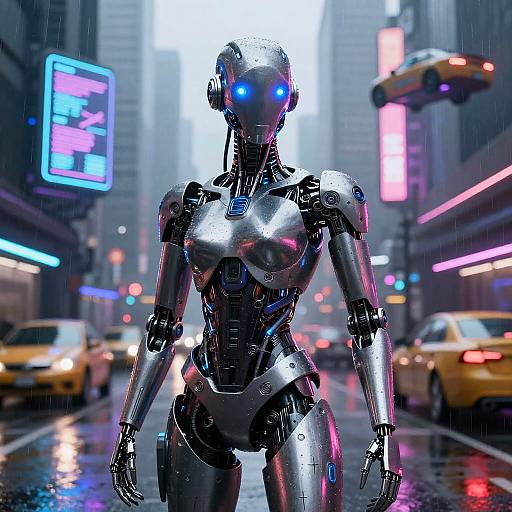 Futuristic Android in Cyberpunk City