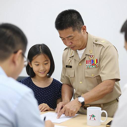 Military Man and Young Girl in Bright Setting