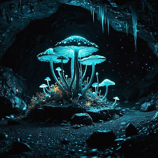 Bioluminescent Crystal Fungi in Underground Cave