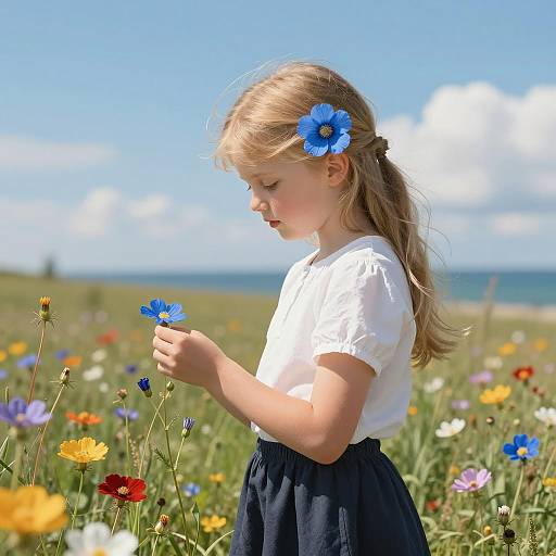 Young Girl in Colorful Wildflower Field