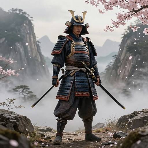 Epic Samurai on Misty Mountain Path