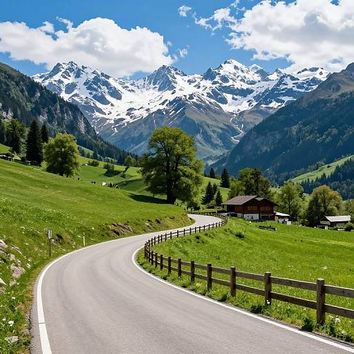 Serene Winding Road in Mountain Valley