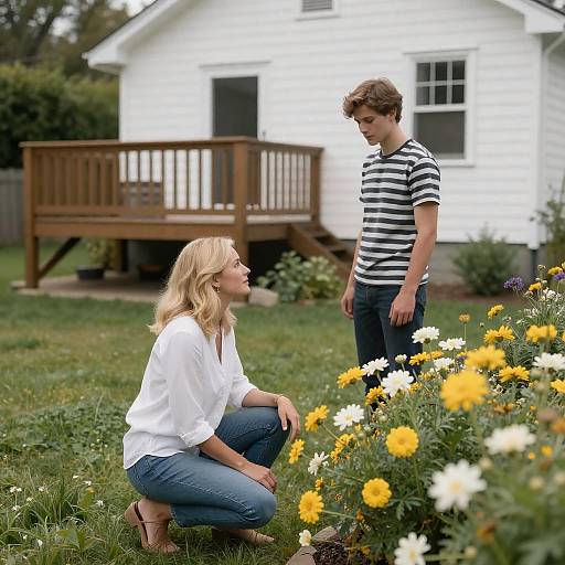 Backyard Moment: Woman Among Flowers