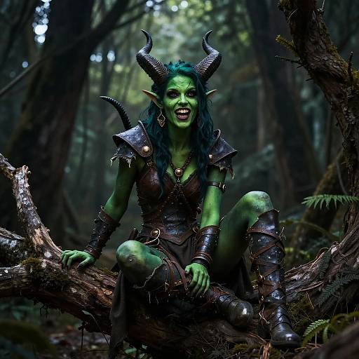 Emerald-Skinned Imp in Dark Forest