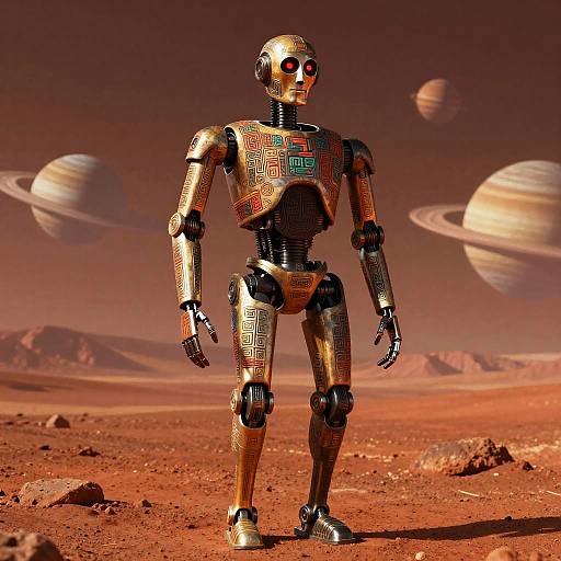 Mayan-Inspired Droid on Martian Landscape