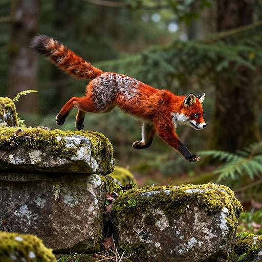 Fiery Cat Leaping Over Ruins