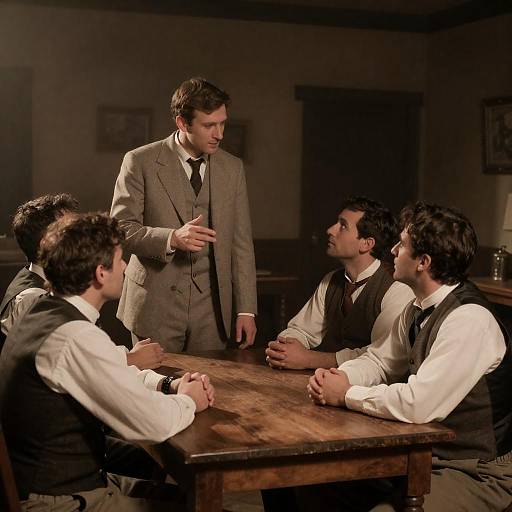Dimly Lit 19th-Century Men's Meeting