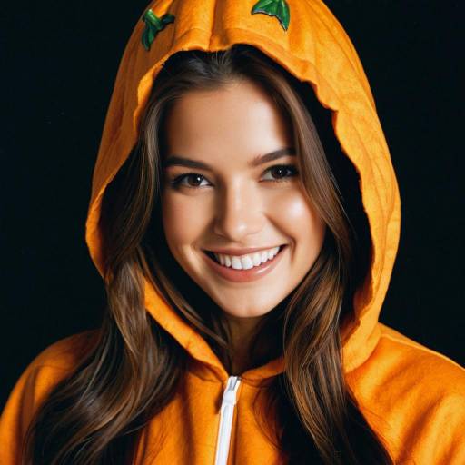 Cheerful Girl in Pumpkin Costume