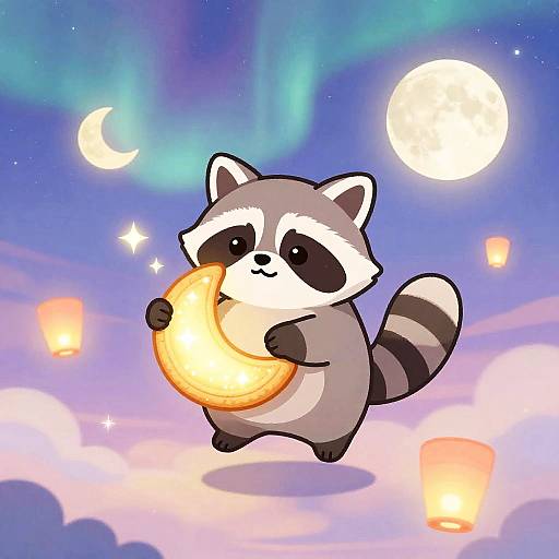 Kawaii Raccoon with Crescent Cookie