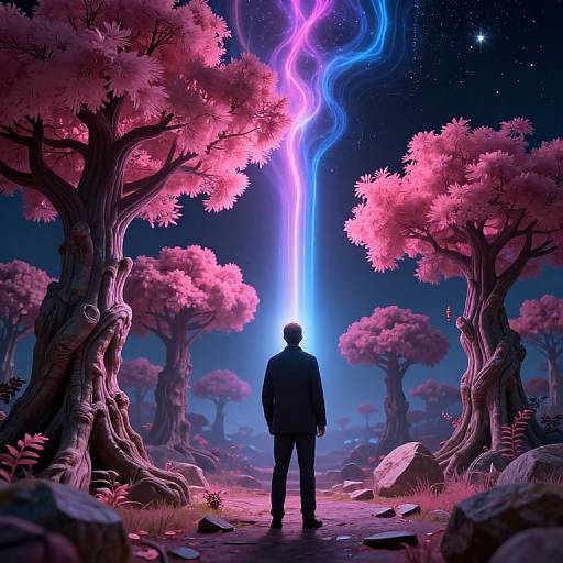 Astrophysicist Among Cosmic Stone Trees