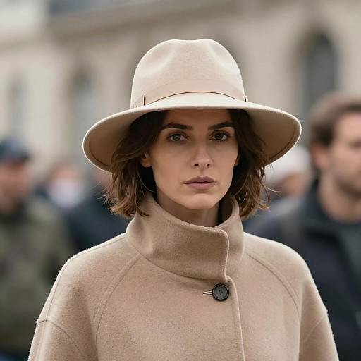 Serious Woman in Stylish Hat and Coat