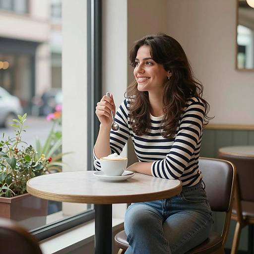 Café Lifestyle: Joyful Woman with Cappuccino