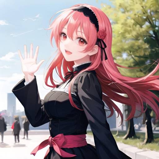 Anime Girl with Pink Hair and Black Dress