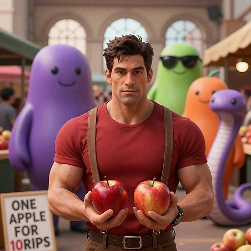 Whimsical Market Scene with Colorful Characters