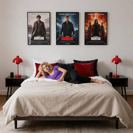 Modern Bedroom with Curly Blonde Model