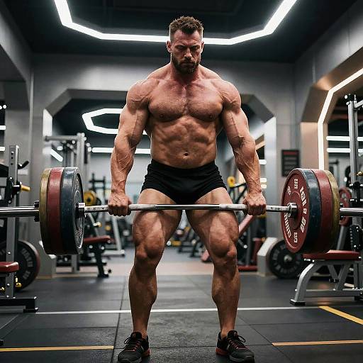 Futuristic Giant Bodybuilder Lifting Weights