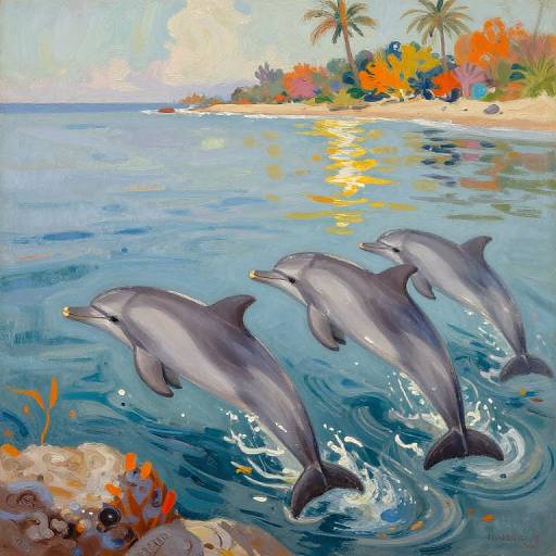 Delfines Nadando en Estilo Impresionista