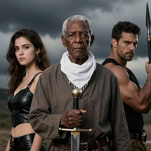 Dramatic Portrait of Three Individuals