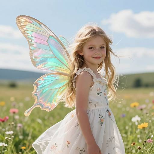 Sunlit Fairy Girl in Meadow