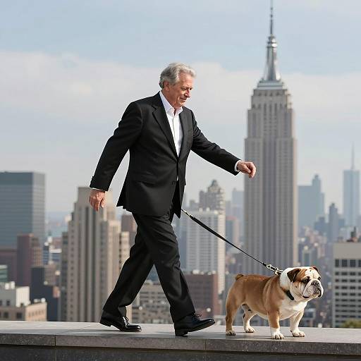 Daring Walk: Man and Bulldog Adventure