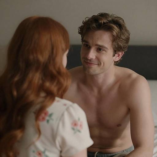 Intimate Moment in Dimly Lit Bedroom