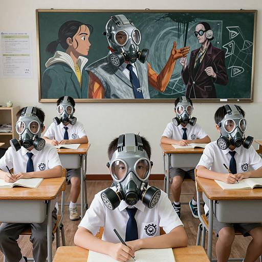 Futuristic Anime Kids in Gas Masks