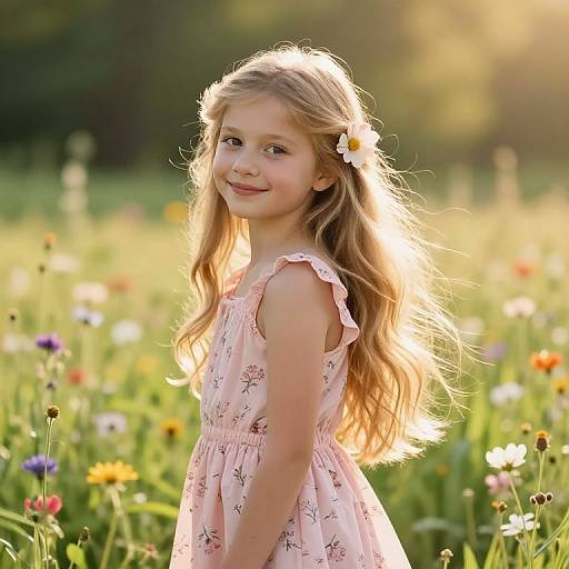Young Blonde Girl in Sunlit Meadow