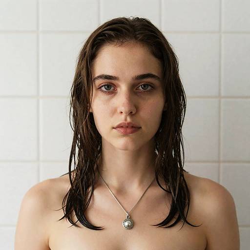 Portrait of a Young Woman Against Tiles