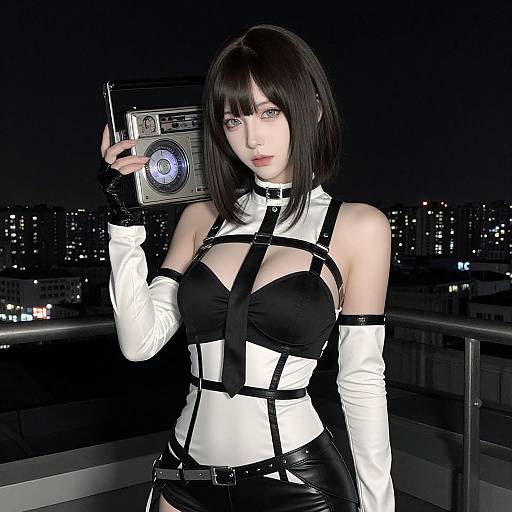 Futuristic Spy Woman on Rooftop