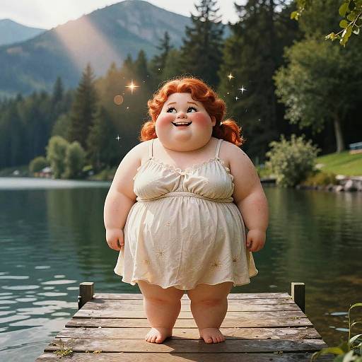 Kawaii Girl by a Lakeside Pier