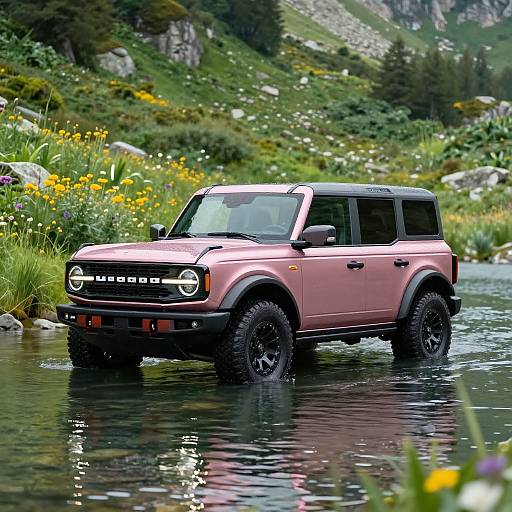 Rose Gold Bronco in Mountain Lake
