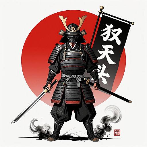 Epic Samurai with Antlered Helmet Illustration