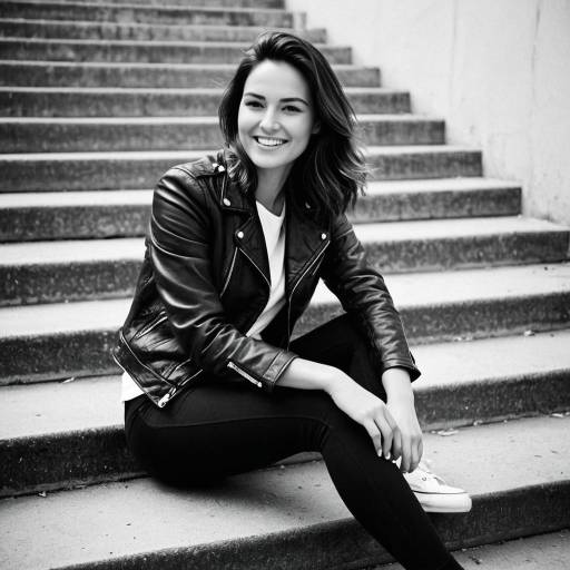 Smiling Woman Sitting on Outdoor Stairs
