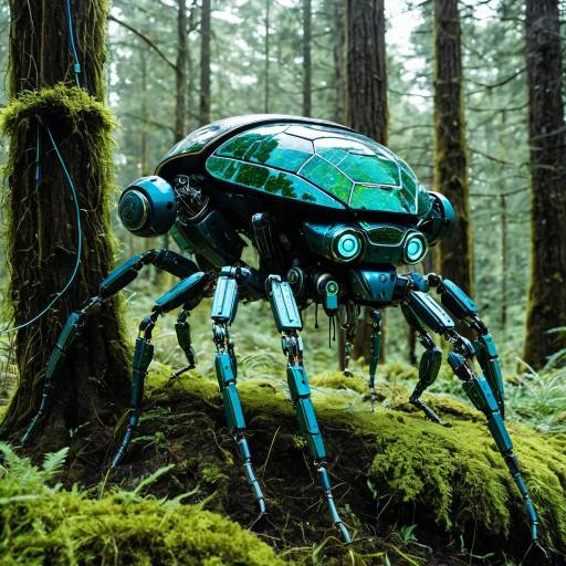 Futuristic Biomechanical Scarab Robot in Forest